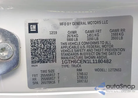 2020 GMC Canyon 4Wd Sle из США, поврежденный, VIN 1GTH6CEN1L1180482